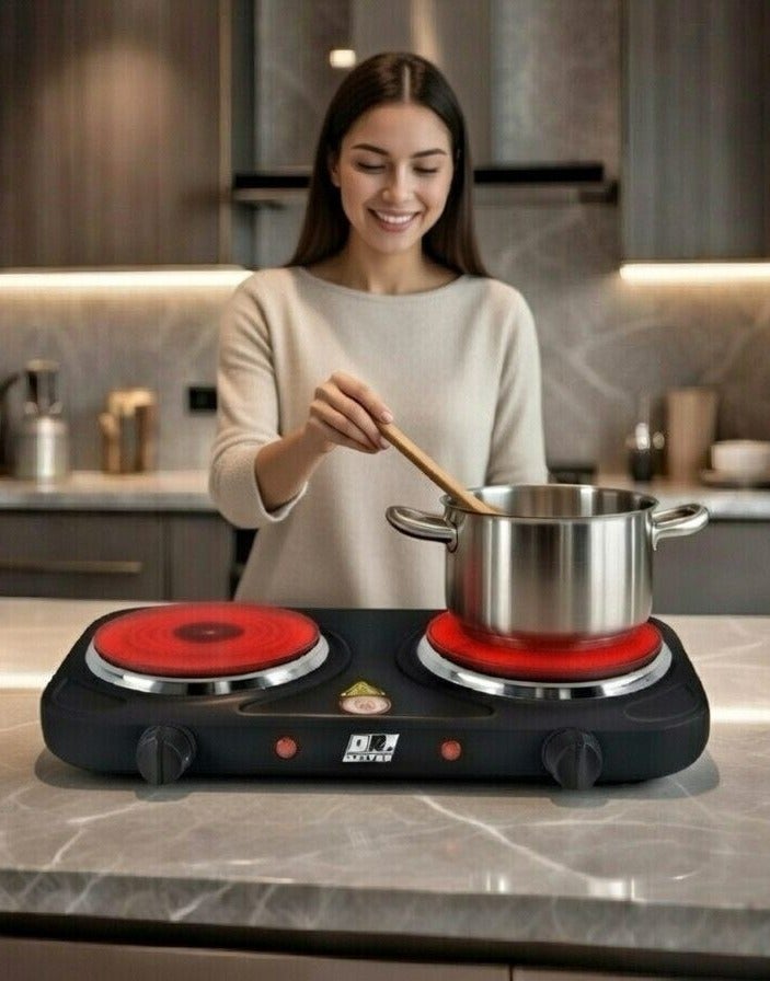 دكتور إلكتريك موقد كهربائي مزدوج 2000 واط، لوح تسخين مزدوج أسود موديل DR.20002 - Image 2